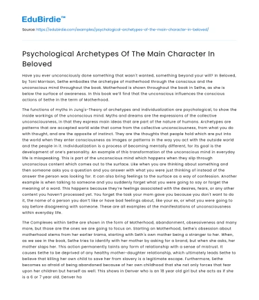 Sethe’s Psychological Archetypes in Toni Morrison’s “Beloved”