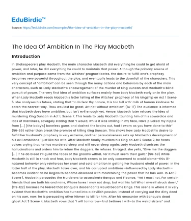 The Idea Of Ambition In The Play Macbeth