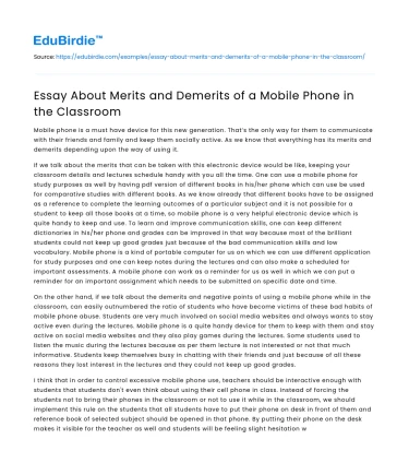 Essay About Merits and Demerits of a Mobile Phone in the Classroom