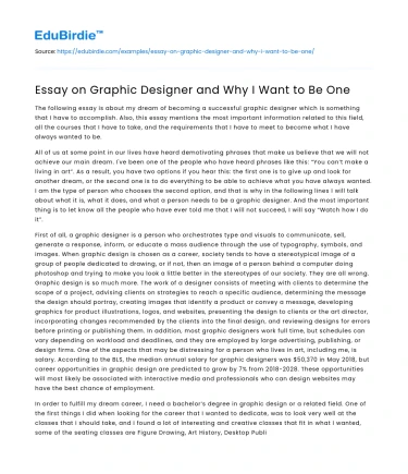 Essay on Graphic Designer and Why I Want to Be One