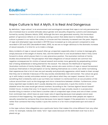 Rape Culture Is Not A Myth, It Is Real And Dangerous