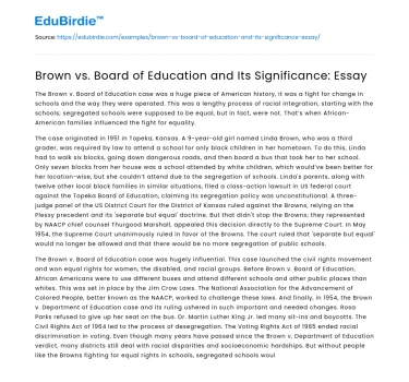 Brown vs. Board of Education and Its Significance: Essay