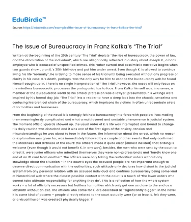 The Issue of Bureaucracy in Franz Kafka’s “The Trial”
