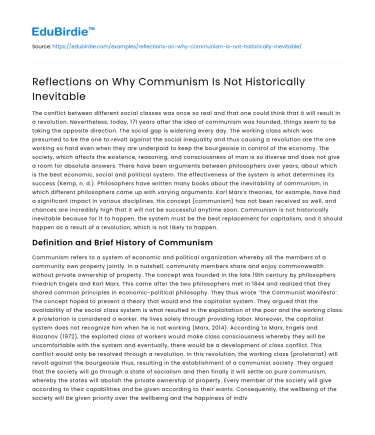 Reflections on Why Communism Is Not Historically Inevitable