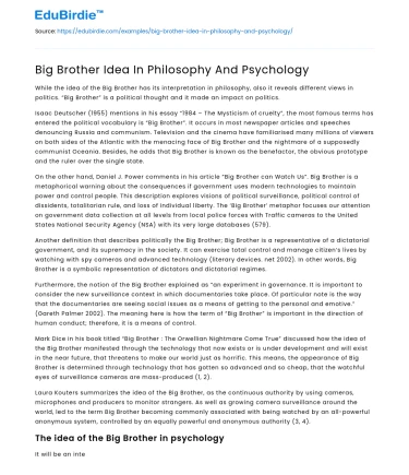 Big Brother Idea In Philosophy And Psychology