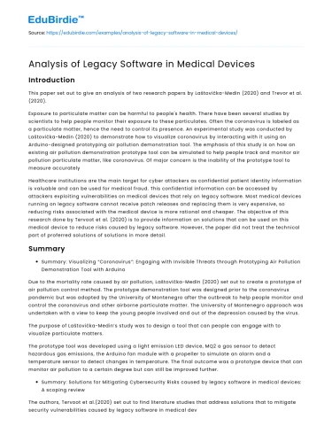 Analysis of Legacy Software in Medical Devices