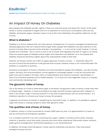 Honey and Its Potential Impact on Diabetes