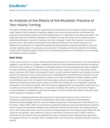 Effects of Two-Hourly Turning in Ritualistic Practice
