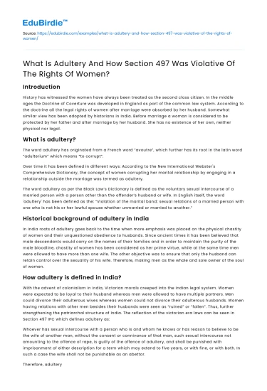What Is Adultery And How Section 497 Was Violative Of The Rights Of Women?