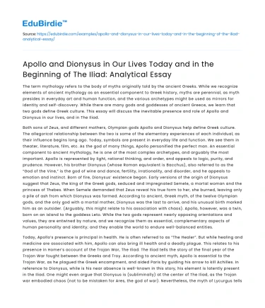 Apollo and Dionysus in The Iliad