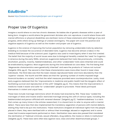 Proper Use Of Eugenics