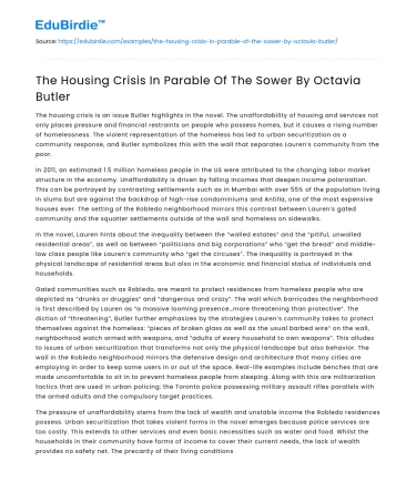 The Housing Crisis In Parable Of The Sower By Octavia Butler