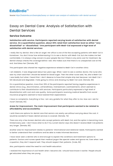 Essay on Dental Care: Analysis of Satisfaction with Dental Services