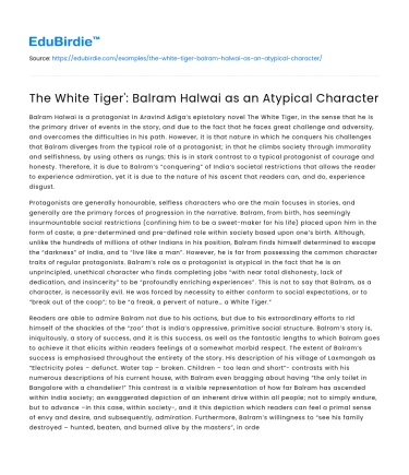 The White Tiger’: Balram Halwai as an Atypical Character