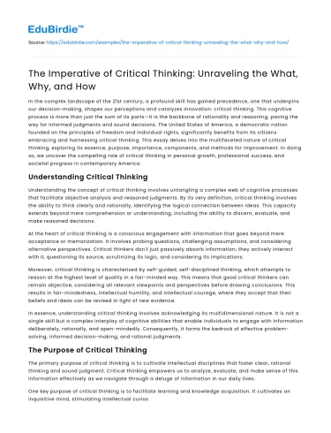 The Imperative of Critical Thinking: Unraveling the What, Why, and How
