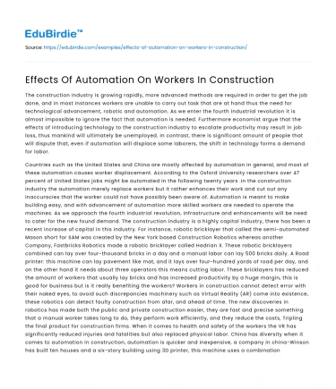 Impact of Automation on Construction Workers