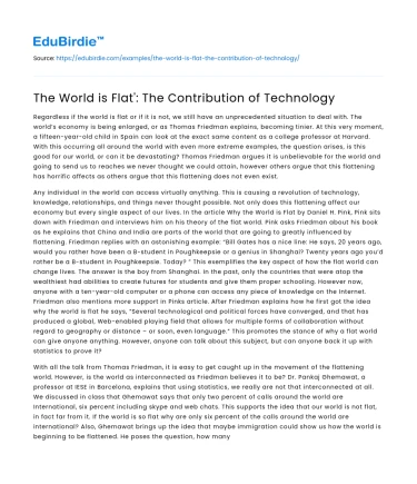 The World is Flat’: The Contribution of Technology