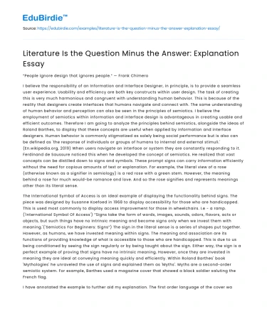 Literature Is the Question Minus the Answer: Explanation Essay