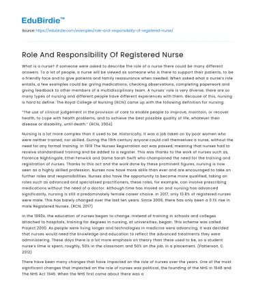 Role And Responsibility Of Registered Nurse