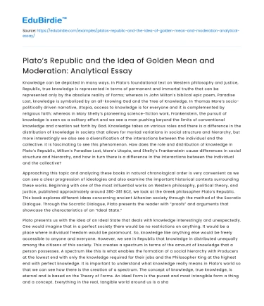 Plato’s Republic: Golden Mean and Moderation Analysis
