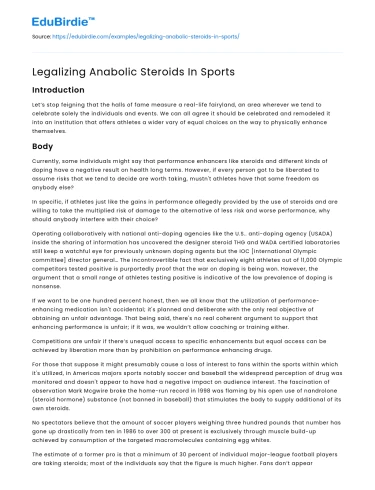 Legalizing Anabolic Steroids In Sports