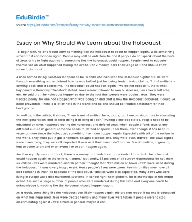 Essay on Why Should We Learn about the Holocaust