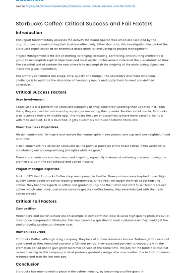 Starbucks Coffee: Critical Success and Fail Factors