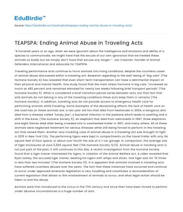 TEAPSPA: Ending Animal Abuse in Traveling Acts