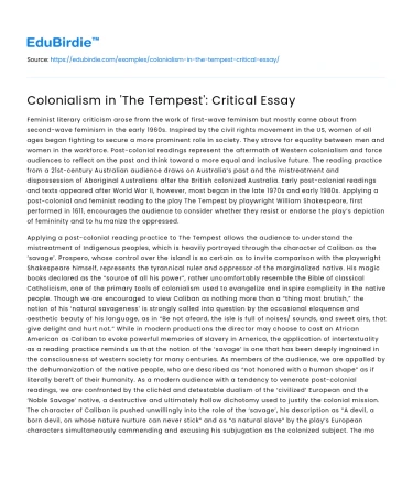 Colonialism in ‘The Tempest’: Critical Essay