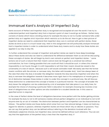 Immanuel Kant’s Analysis Of Imperfect Duty