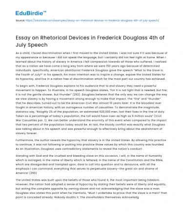 Essay on Rhetorical Devices in Frederick Douglass 4th of July Speech