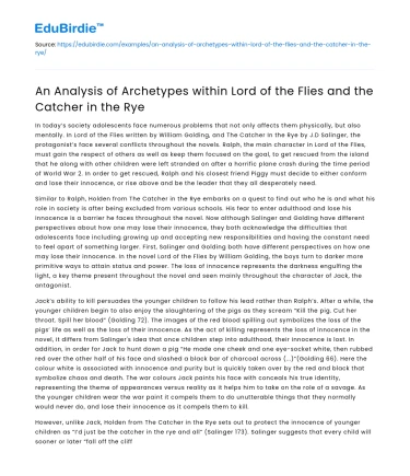 Archetypes in Lord of the Flies and Catcher in the Rye
