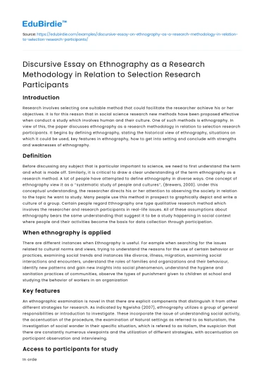 Ethnography as a Method for Selecting Research Participants