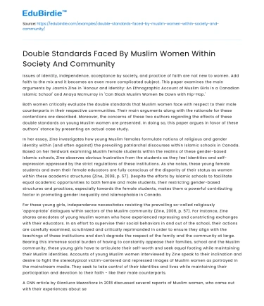 Double Standards Faced By Muslim Women Within Society And Community