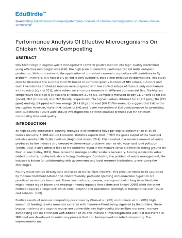 Effectiveness of Effective Microorganisms on Chicken Manure Composting