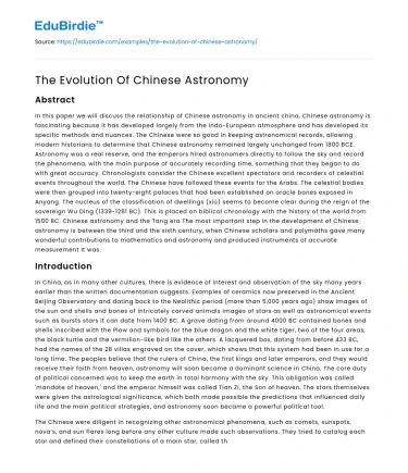 The Evolution Of Chinese Astronomy