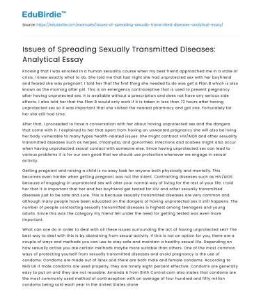 Issues of Spreading Sexually Transmitted Diseases: Analytical Essay