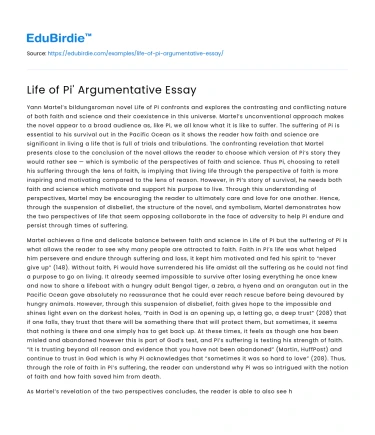 Life of Pi’ Argumentative Essay