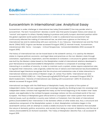 Eurocentrism in International Law: Analytical Essay