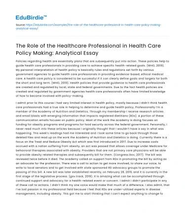 Healthcare Professional in Health Policy