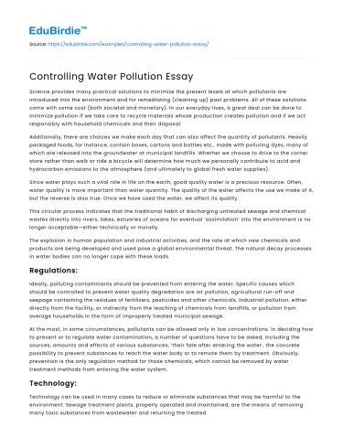 Controlling Water Pollution Essay