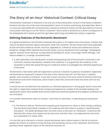 The Story of an Hour’ Historical Context: Critical Essay