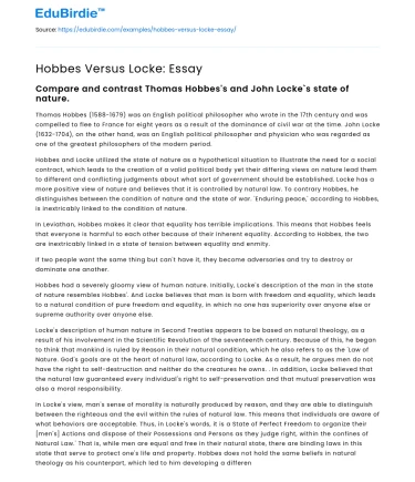 Hobbes Versus Locke: Essay
