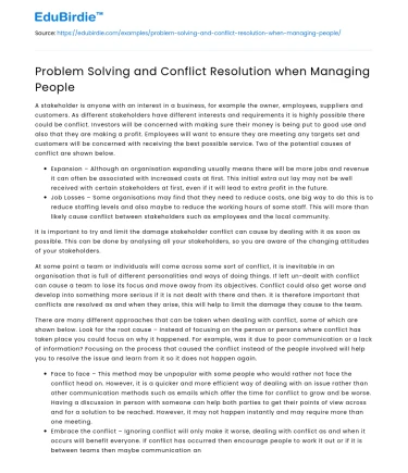 Problem Solving and Conflict Resolution when Managing People