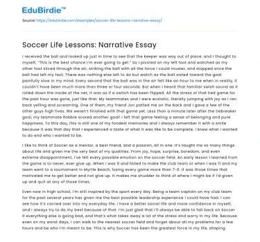 Soccer Life Lessons: Narrative Essay