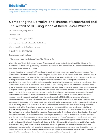 Comparing ‘Eraserhead’ and ‘The Wizard of Oz’ via David Foster Wallace