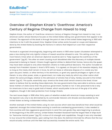 Kinzer’s Overthrow: America’s Century of Regime Change Overview