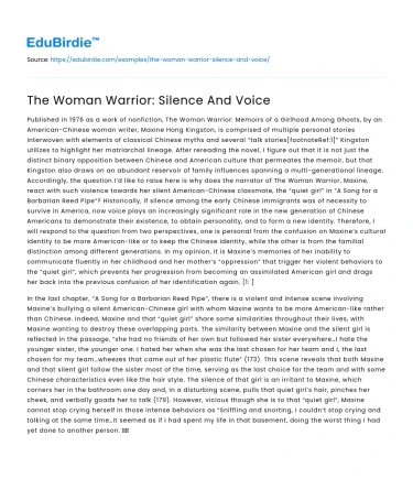 The Woman Warrior: Silence And Voice