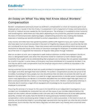 An Essay on What You May Not Know About Workers’ Compensation