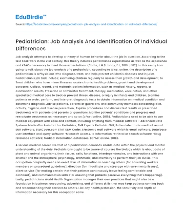 Pediatrician: Job Analysis And Identification Of Individual Differences